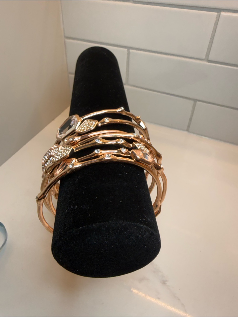 RJ Graziano Rose Gold Crystal Bangle Stack – 7 Piece Set - Picture 8 of 9